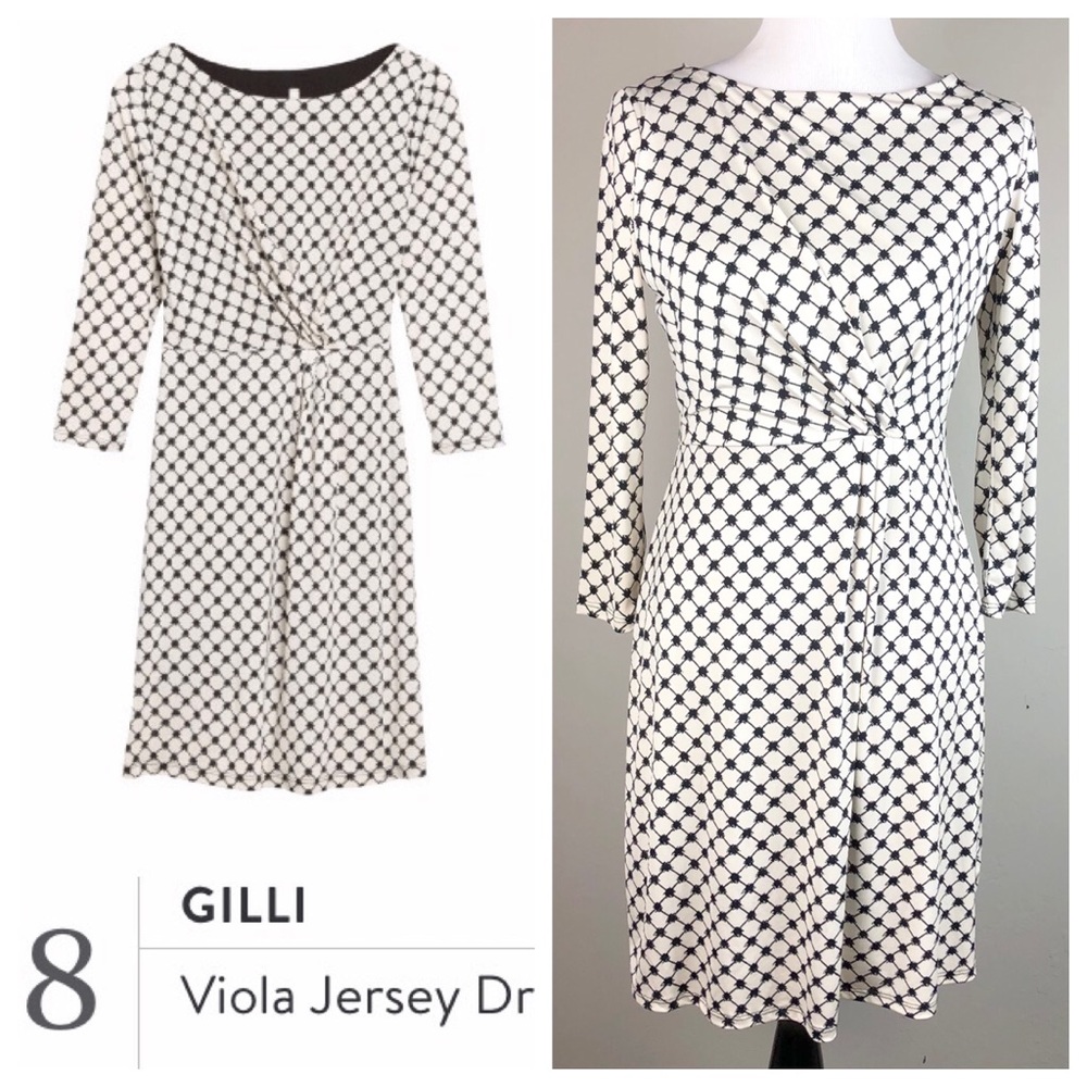 Gilli Viola Jersey Dress — Black & White Twist-Front Dress